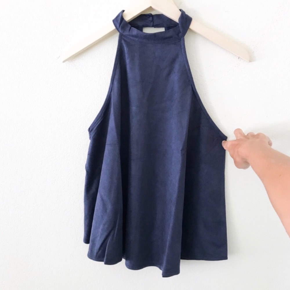❗️navy faux suede high neck swing top - Picture 4 of 6
